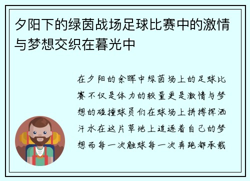 夕阳下的绿茵战场足球比赛中的激情与梦想交织在暮光中